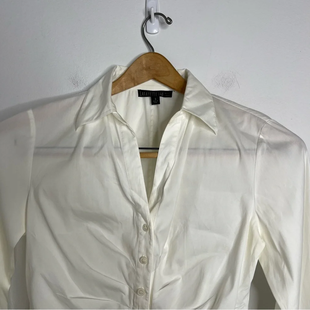 Lafayette 148 Ivory Pleaded Front Button Down Shirt Blouse Top Size 6 - Picture 4 of 16
